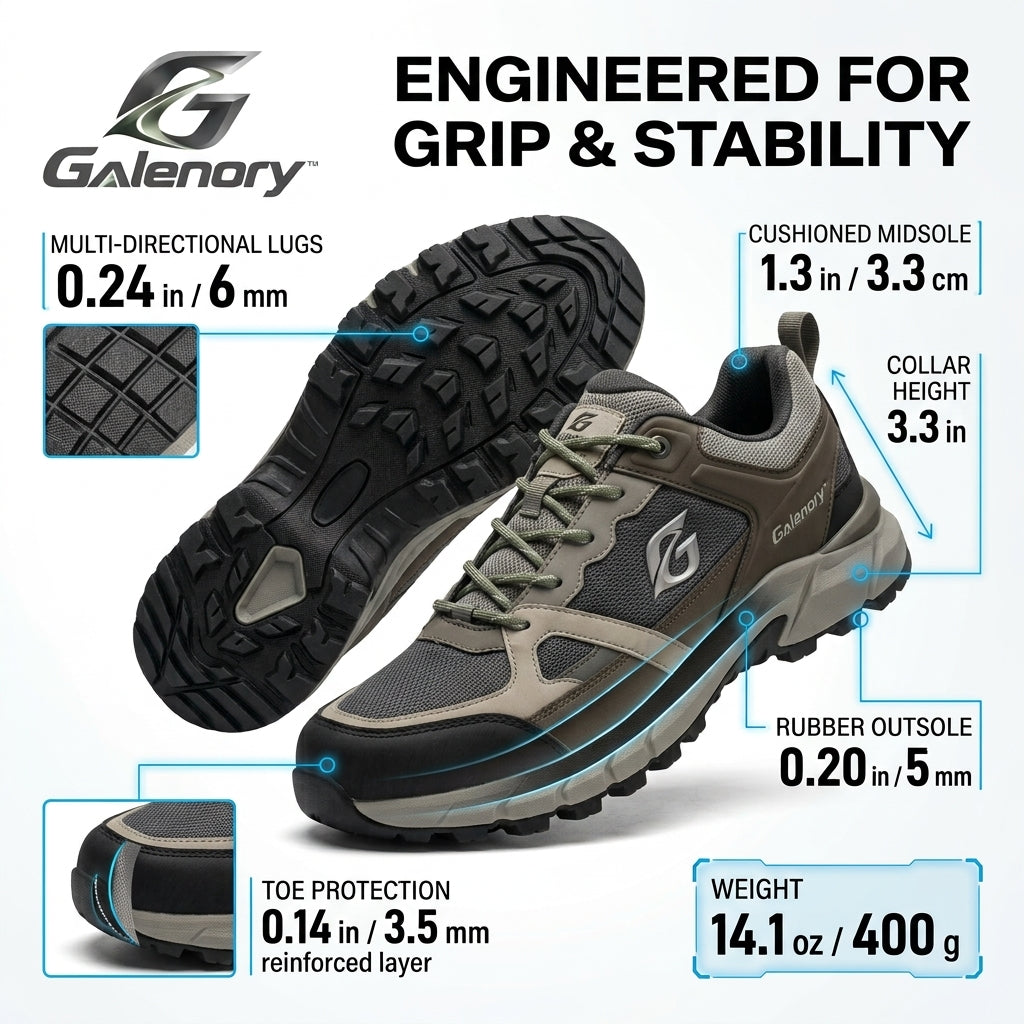 Galenory™ GripPeak Hiking Shoes – Anti-Slip Mountain Shoes for Hiking, Outdoor Trails, Adventure Travel & All-Terrain Walking