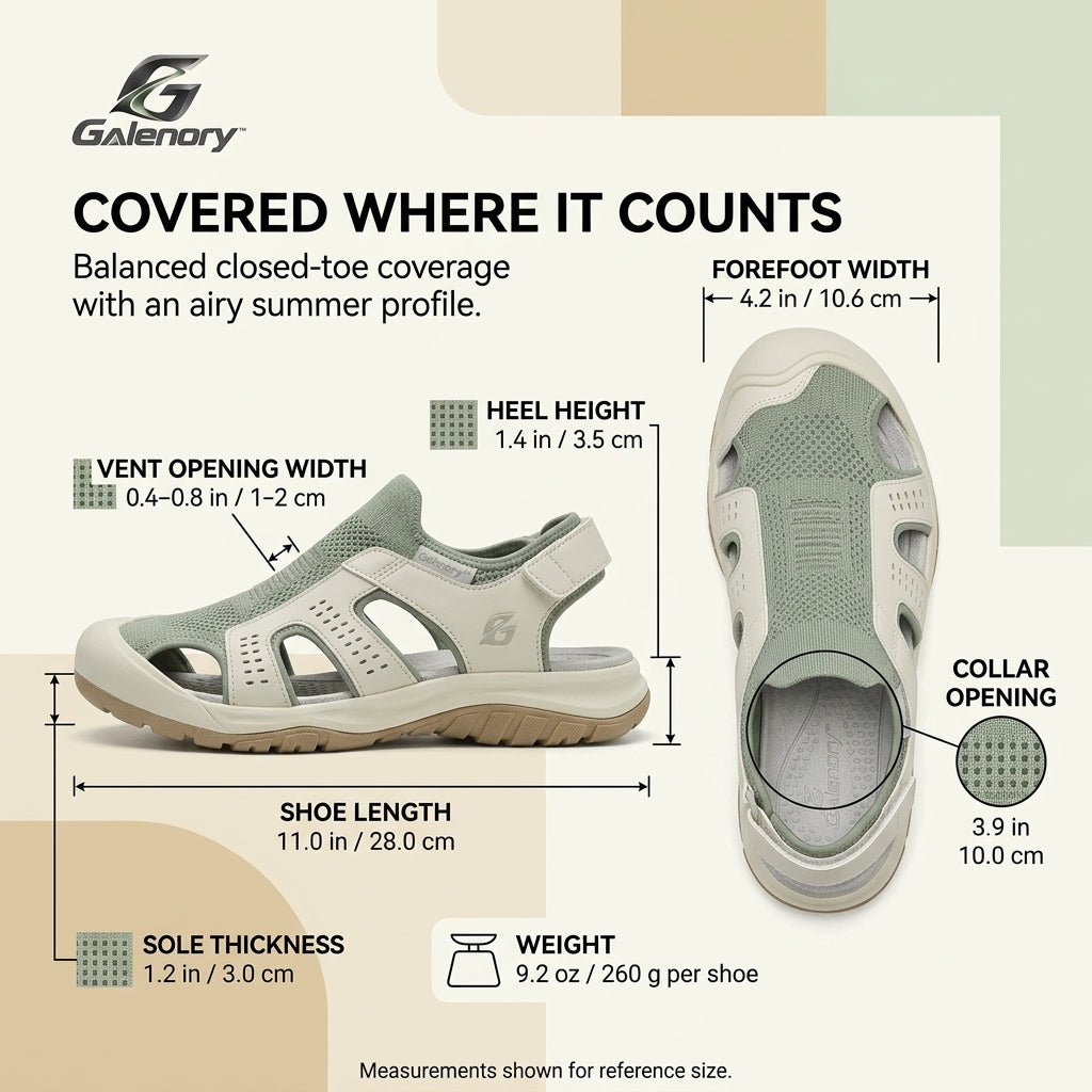 Galenory™ BreezeGuard Closed-Toe Sandals – Lightweight Summer Walking Shoes for Travel, Outdoor Activities & Everyday Comfort